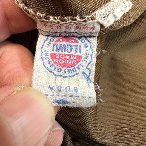 Vintage Adelaar Button Up Blouse Womens 1C L Brown Poly Made in USA ILGWU - Picture 6 of 8